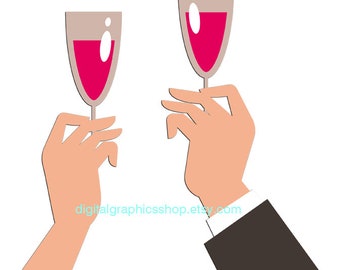 instant download womans mans hand cheers wine glass png jpg digital printable art clipart