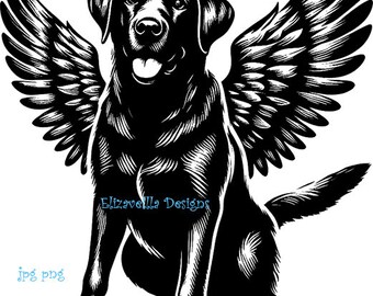 black lab angel dog png, dog clipart, pet memorial Labrador Retriever Dog printable art instant download animals jpg dog breeds canines