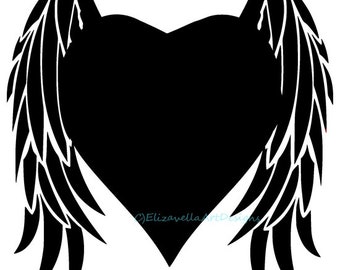 black angel heart wings png svg jpg clipart, printable silhouette art, digital instant download religious christian