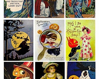 collage sheet halloween 2.5 X 3.5 ACEO vintage postcard art clipart digital download diy jewelry printables