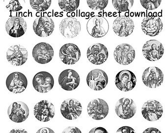 Mother mary virgin Mary Jesus digital collage sheet 1 inch circles clipart instant download religious printable art images illustrations