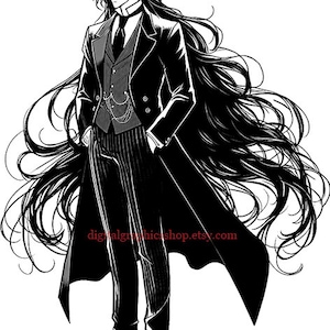 goth vampire man png clipart dark fantasy horror printable art, digital prints long hair goth guy jpg PDF