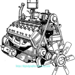 automobile v 12 engine png car motor png vintage illustration art car parts PNG Clipart jpg digital instant download