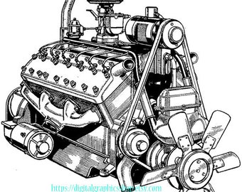 automobile v 12 engine png car motor png vintage illustration art car parts PNG Clipart jpg digital instant download