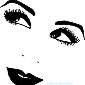 ojos felices labios mujer cara clip art png arte imprimible descarga digital imagen gráficos maquillaje belleza blanco y negro obra de arte
