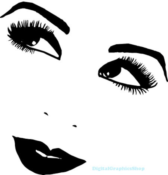 happy eyes lips womans face clip art png printable art digital download image graphics makeup beauty black and white artwork