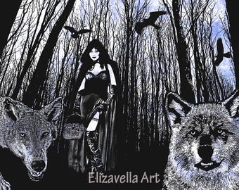 Gothic Red Riding Hood Art Print: Dark Fantasy Werewolf Pack