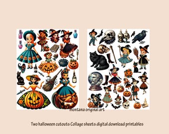 witches witch craft cute Halloween paper dolls digital download crafts printable cut outs