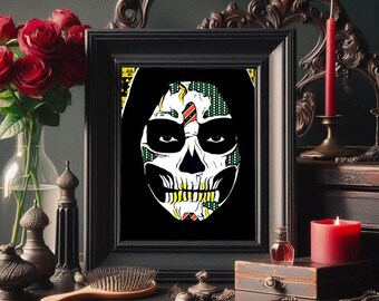 skeleton man Day Of The Dead skull face art original abstract Mexican folk contemporary artwork