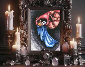 fantasy dark horror original art print Innocence Ensnared demon hand grabbing baby dark fairytales drawing family traditions good & evil