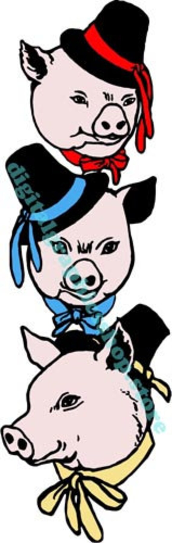 3 little pigs png jpg color clipart printable art digital download cartoon farm animals nursery kids room downloadable graphics images