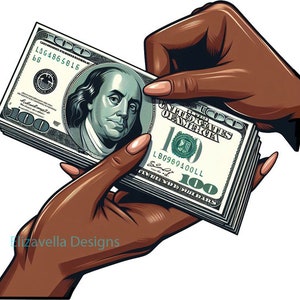 mano di donna nera png, banconote da cento dollari png carta moneta clipart contanti png gansta unghie arte stampabile download digitale