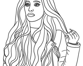 Womans fashion adult coloring page, printable wall art, portrait coloring, minimal line art, digital print, instant download