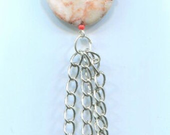 red marble circle gemstone necklace stone pendant handmade natural boho hippie