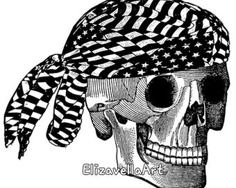 skeleton man biker skull doo rag printable art print png clipart transparent digital download image graphics downloadable day of the dead