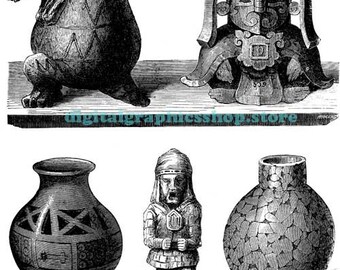 ancient pottery vases archeology clipart png Digital print instant Download printable art vintage illustration Image graphics