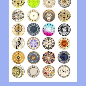 ZODIAC firma hoja de collage digital, imágenes prediseñadas de cartas astrológicas, imprimibles de arte vintage círculos de 1,5 pulgadas astrología clipart descarga instantánea