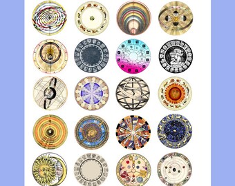 ZODIAC signs digital collage sheet, astrological charts clipart, vintage art printables 1.5 inch circles astrology clipart instant download