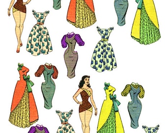 1960s pinup girl paper doll with clothes Digital Printable Collage Sheet Vintage-Inspired INSTANT DOWNLOAD