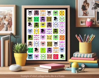 pop art skulls collage sheet 1 inch squares day of the dead clipart polka dots digital printables for diy jewelry making