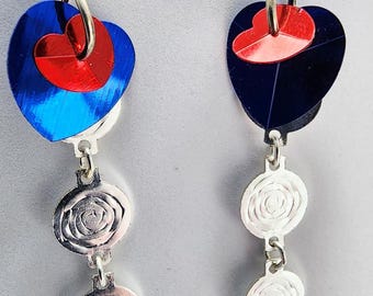 silver rose flower charm circle earrings dangle drops glass bead handmade sparkly sequin earrings party jewelry