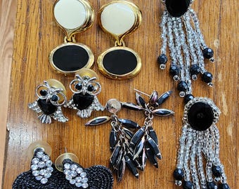 Vintage post earrings mixed lot faux crystals, bead drops, enamel earrings