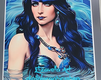 fantasy art print Pisces queen Mermaid Zodiac original art 8x10 inch fairytale art print