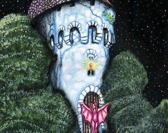 Original Acrylic Painting: Enchanting Castle, Witch and Elf Children