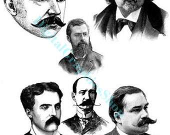 1800s victorian mens faces mustache beard hair styles vintage printable art clipart png jpg digital collage sheet instant download