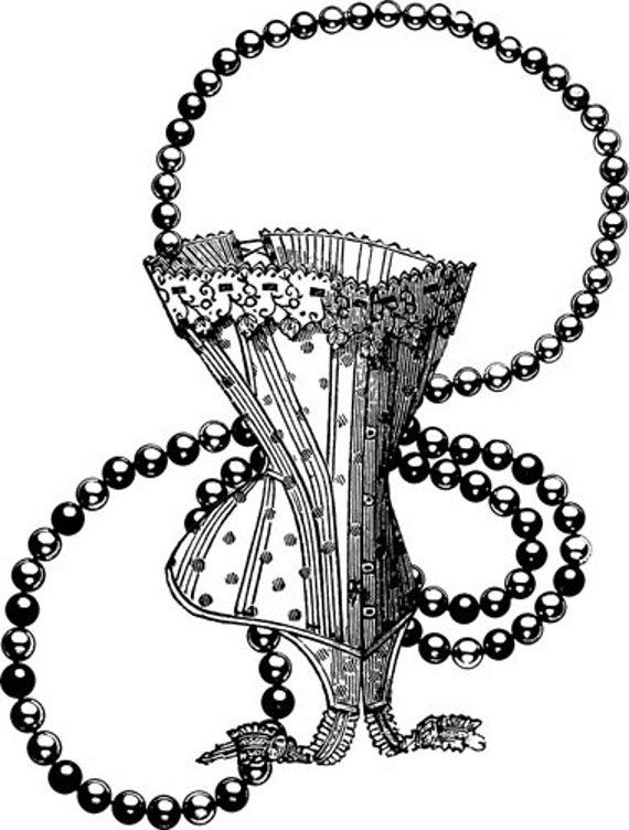 corset bustier pearl necklace printable art clipart png download digital image graphics digital stamp black and white commercial use