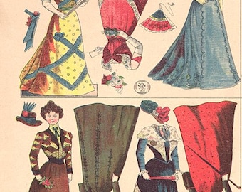 Victorian women paper dolls download Digital Printable Collage Sheet Vintage paper toys