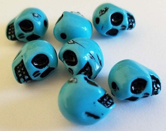 7 blue plastic sugar skull beads acrylic 14mm jewelry making supplies