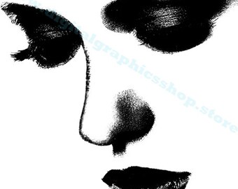 womans face looking down printable makeup art clipart png jpg digital download face beauty image graphics black & white