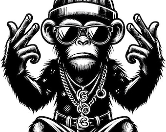 ganster monkey png, jpg, cartoon animal clipart, printable art, digital print download