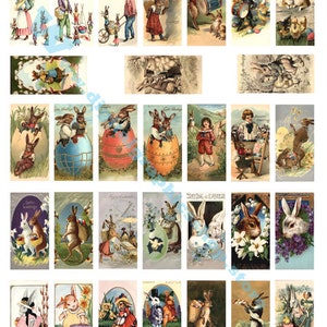 coniglietto pasquale coniglio pulcini clipart collage foglio 1 x 2 pollici dominos vintage cartolina vacanze immagini stampa digitale download immediato