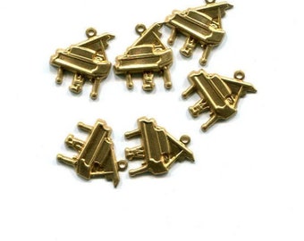 piano charms musical instruments metal music pendant gold brass 13mm x 15mm 6 pc