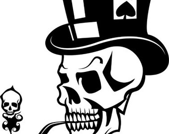 skull gambler pipe top hat png jpg art clipart printable die cuts intant download goth cut outs digital print t shirt designs