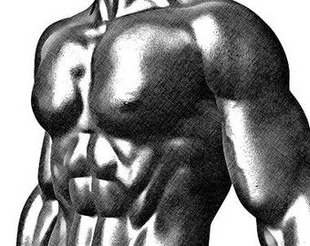 body builder pinup boy shirtless man printable art drawing, clipart png instant download, digital image weight lifter