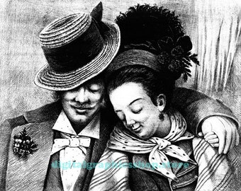 old married victorian couple, love romance art, vintage printable, lovers clipart, digital print, instant download