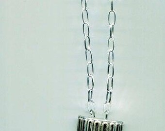 top hat pendant necklace silver chain long sweater necklace, metal charm patriotic unisex jewelry