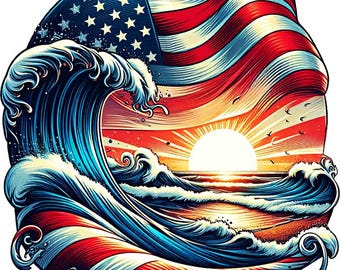 Americana Patriotic usa flag Beach Wave sunset png patriotic art logo military vet clipart jpg download