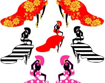 flamenco dancers spanish women pinups printable art clipart png download digital image graphics die cuts diy crafts cut outs