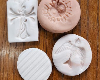 4 polymer clay molds lot for jewelry making pendants bird stripes cross owl handmade