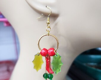 red and green leaf earrings cowgirl boots hoop earrings beads dangles country western jewelry