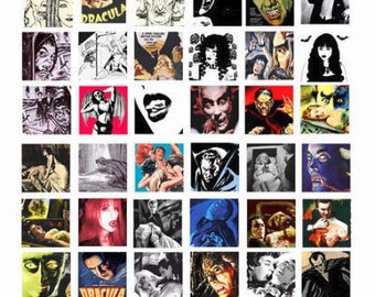 vintage vampires, men, women, horror clipart, instant download, digital collage sheet, 1" inch squares, printable images
