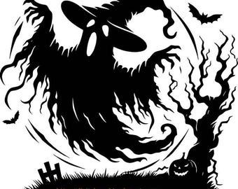 Halloween witch ghost png silhouette art png jpg digital download clipart printable