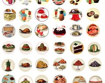 vintage food ads clipart 1 inch circles collage sheet instant download, cookbooks, digital collage sheet, meals, dining,  printables