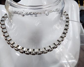 vintage silver tone square chain bracelet jewelry