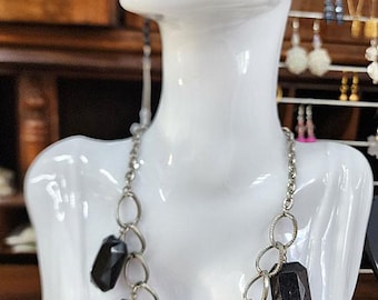big black bead drops chandelier chain necklace handmade jewelry