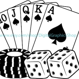 dados tarjetas fichas de póquer casino clipart png jpg descarga instantánea juegos de azar svg escalera real digital imprimible arte rojo colores blanco y negro